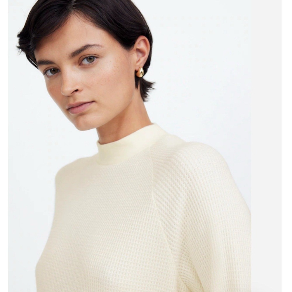 Madewell Waffle-Knit Long-Sleeve Crewneck Size XS Off White Cream